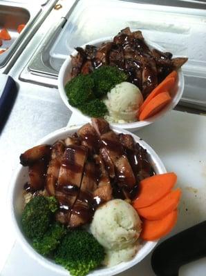 Chicken Bowl - Mashed potato salad - Broccoli and Carrots steamed in chicken broth