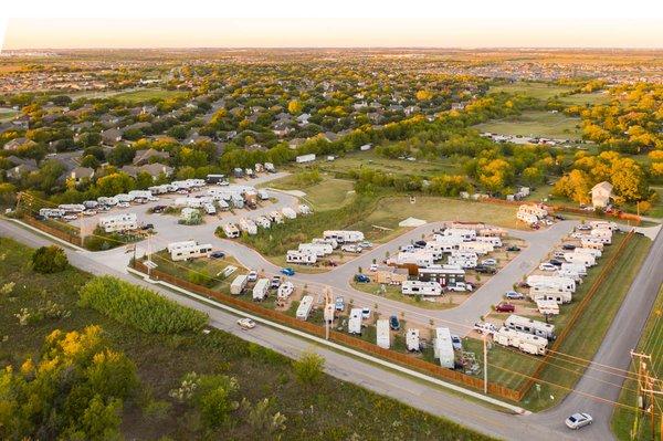 Aerial view of Evergreen RV Park in Austin, TX - jimstonephoto.com