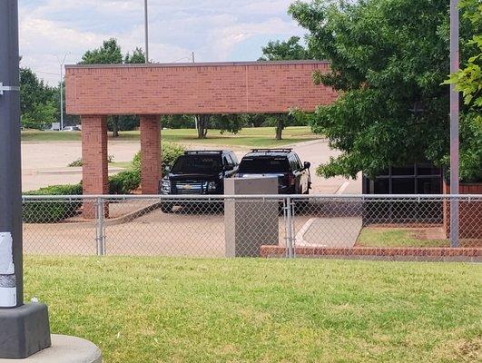 Midwest City Police trespassing on private property hiding from their dutys as public servants .