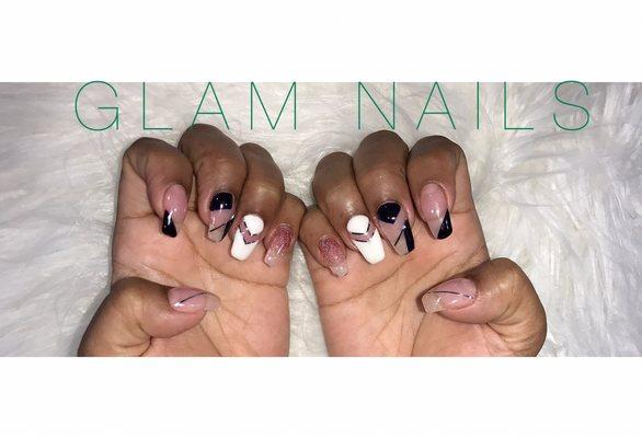 Hard gel full set, negative space nail art