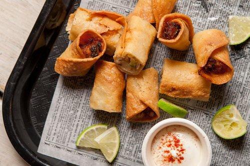 PASTURED CHICKEN & SPINACH FLAUTAS  [GF] CHARRED TOMATILLO SAUCE