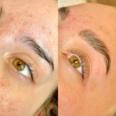 Before and After a Brow Lamination + Lash Lift and Tint