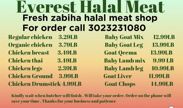 Fresh zabiha halal meat available every day