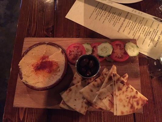 house made hummus with pita and veggies