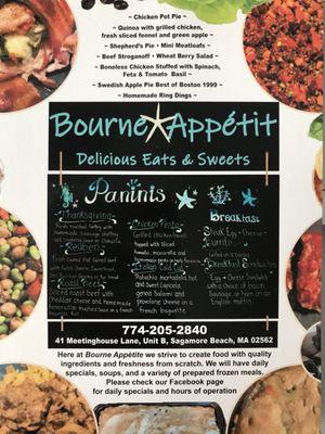 Bourne Appetit Menu.