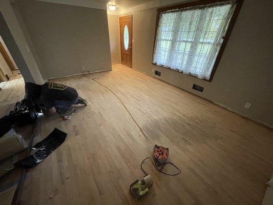 Water damage before stain , during sanding