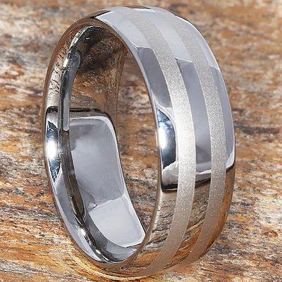 Forever Metals tungsten ring with laser etched inlays.