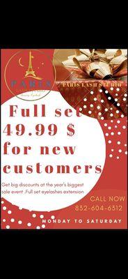 Full set Eyes lash 49.99$ for New Clients