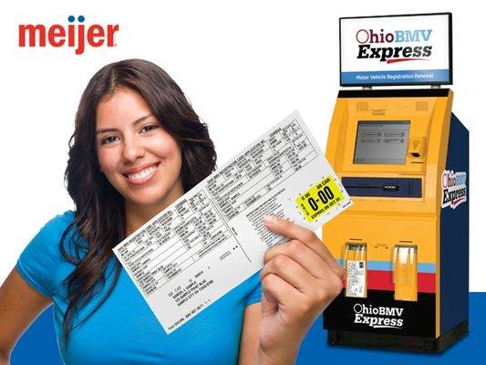 Skip the lines and use the Ohio BMV Express self-service kiosk for easy, fast and convenient renewal while you shop at Meijer.