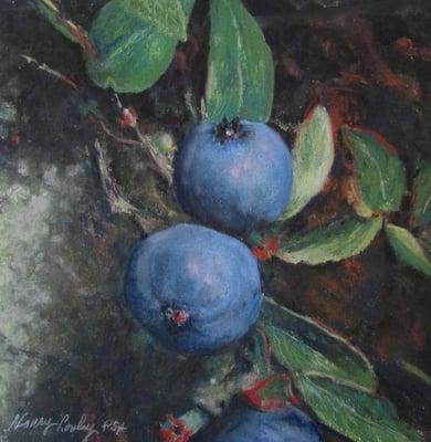 KS&G Guest Artist, Nancy Lovley's pastel painting, "Maine Blueberries" exhibited at the "Small Gifts from the Coast Show"