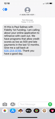 Usolicited text message. I have never done business with these people.