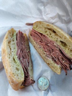 Roast beef sandwich yummm!! Quarter is there for scale.