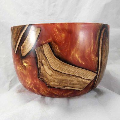 Red and Yellow Epoxy and wood bowl