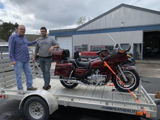 Alex helps me load my 1982 Gold Wing after restoration project.