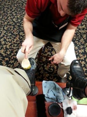 Shoe shine service.