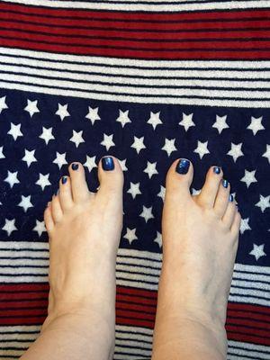 Nails done by Cooky at K Nails and Spa Falmouth.  Cooky did a great job getting my tootsies ready for the Fourth of July!