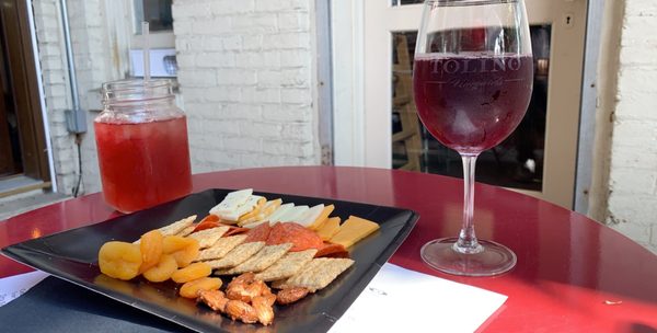 Watermelon sangria, sunnyside wine, and cheese plate