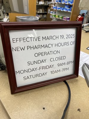 Pharmacy: No longer 24/7 as of March 19, 2023