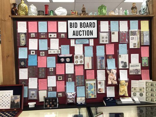 Monthly bid board auctions the first Saturday of every month.