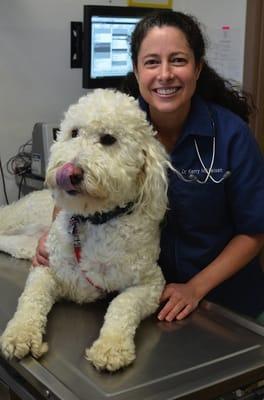 Dr. Kerry Mikkelsen, DVM, with her dog.