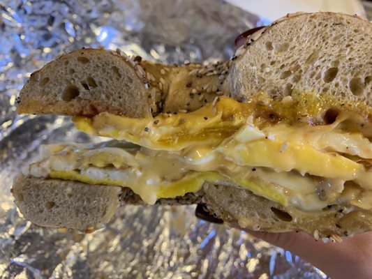 Extra egg and cheese on a multigrain