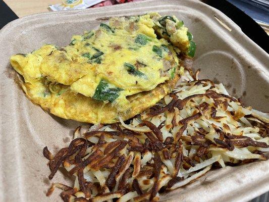 Build your own omelette and side of hashbrown for $5!