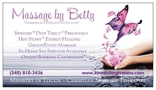 Schedule on Facebook at Massage by Betty Page.