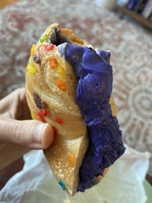 Fruity Pebble bagel w/ blue Blueberry Cream Cheese