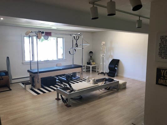 We have a separate room dedicated to our 1 on 1 appointments. We are equipped with a ladder barrel, wunda chair, cadillac, & Gratz reformer.