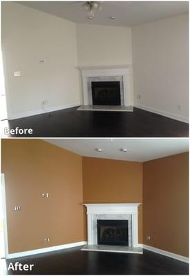 Before & after picture of a living room