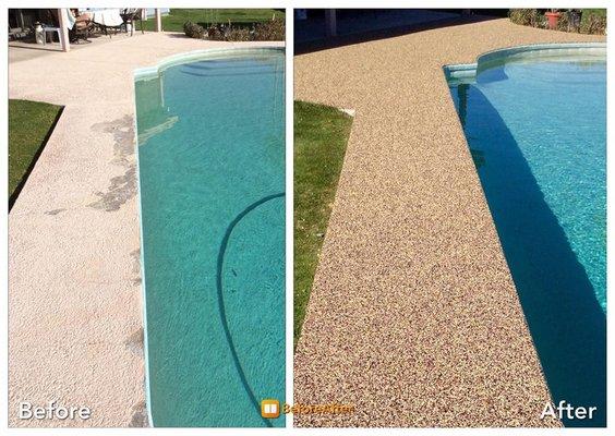 Rubber Stone covers ugly pool concrete. Before/After #sierrastoneofnewjersey #rubberstone