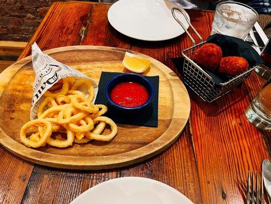 fried calamari and risotto balls