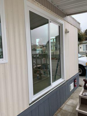 1970's Mobile Home.  Small sized patio door.  Milgard Trinsic w/keyed lock.  Goleta CA