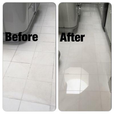 White marble kitchen floor polishing & restoration  by International Stoneworks