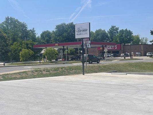 Highway and sign in front of office