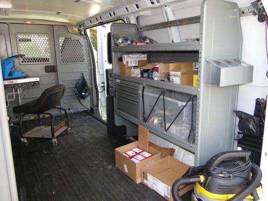 Locksmith van tools and workbench