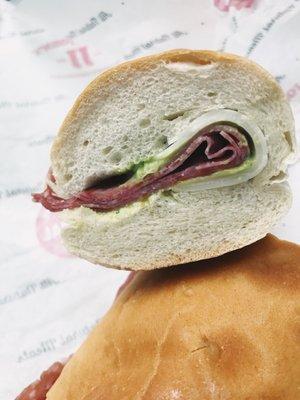 Plain slim with salami and provolone and avocado spread for an additional $0.75