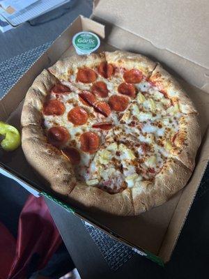 Pizza that my blind eyes decided to not see pepperoni on. They're there I promise!