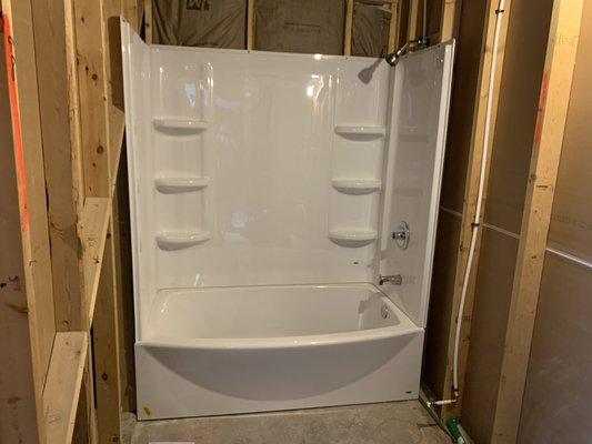 Shower installation In unfinished bathroom