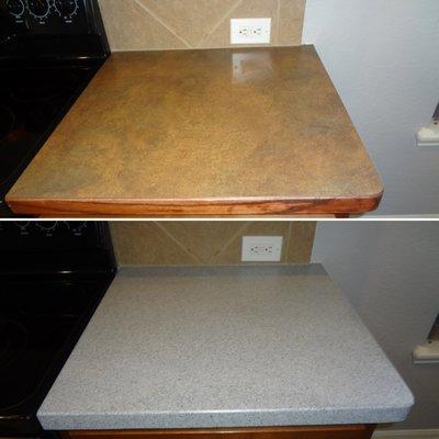 Kitchen counter top refinished in faux stone.