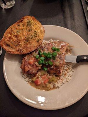 Blackened chicken etoufee- small portion. The photo on FB showed a lot more creamy yellow sauce on it. I tasted good but not amazing.