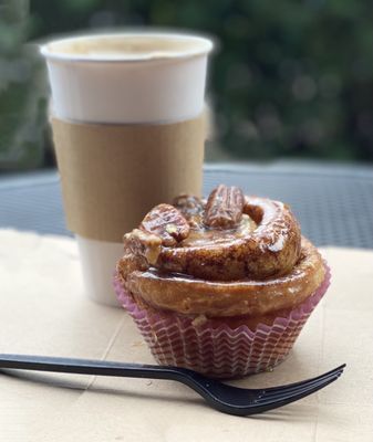 Homemade pecan sticky bun. So soft, lots of cinnamon and honey. Get a fork, as it's so gooey great! $3.25