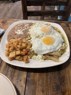 Chilaquiles verdes.... Breakfast eggs were ordered upon request