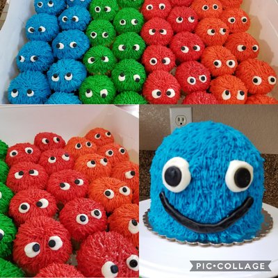 Monster cake and cupcakes