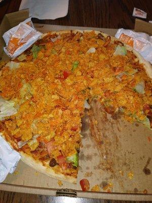 Taco pizza. So good. I will be having this for breakfast in the morning...cold