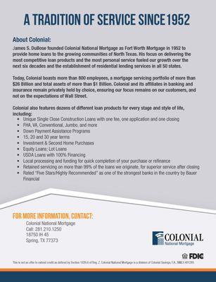 Colonial boasts more than 800 employees, a mortgage servicing portfolio of more than $26 Billion and total assets of more tha...