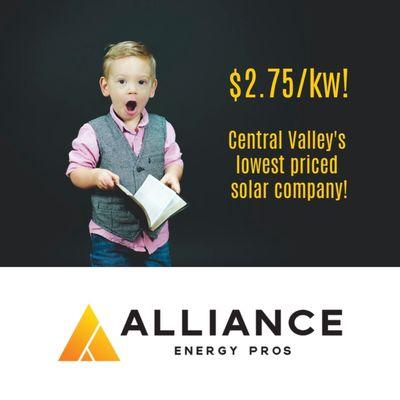 Alliance Energy Pros is the LOWEST PRICE solar company in the Central Valley! Contact us to get a quote today! www.AllianceEnergyPros.com