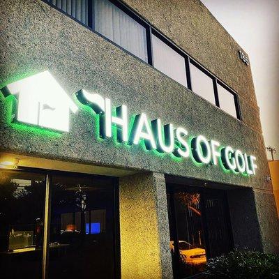 Colorful dual-illuminated sign for the new Haus of Golf.