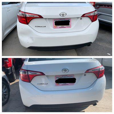 Rear bumper repaired and ready to go with our one day service. Call and schedule a drop off day with Kings Of Collision 6785177052.