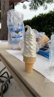 Vanilla soft serve ice cream, come get yours at the fiesta!